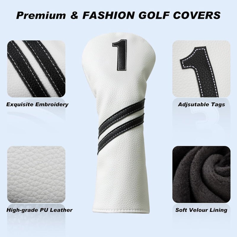 Frimon Golf Club Covers,4pcs or 1pc Golf Headcovers for Woods and Driver Fairway Hybrids Women Men - Premium PU Leather with Interchangeable Tags & Magnetic Blade and Mallet Putter Covers - Image 2
